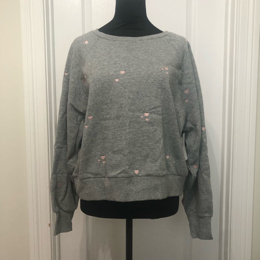 Honeydew Intimates Over The Moon Sweater Heather Grey Pink Hearts Small 17196